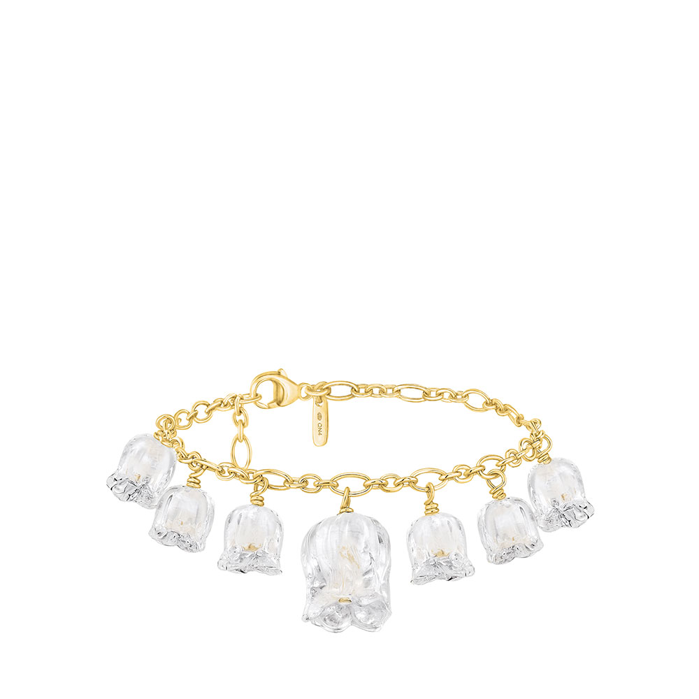 Lalique Muguet Bracelet with 7 Elements, Gold with Clear Crystal